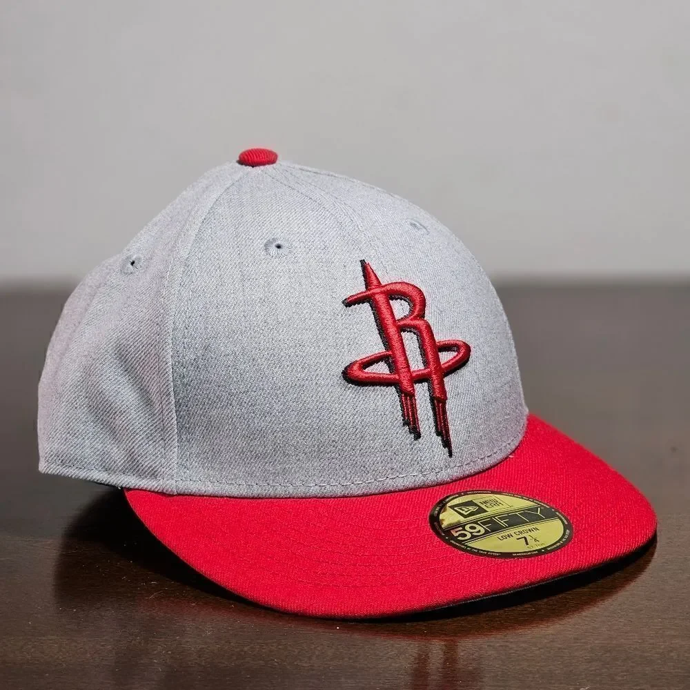 New Era Houston Rockets Hat Low Crown Grey Red Fitted 7 1/4 NBA Cap 59Fifty